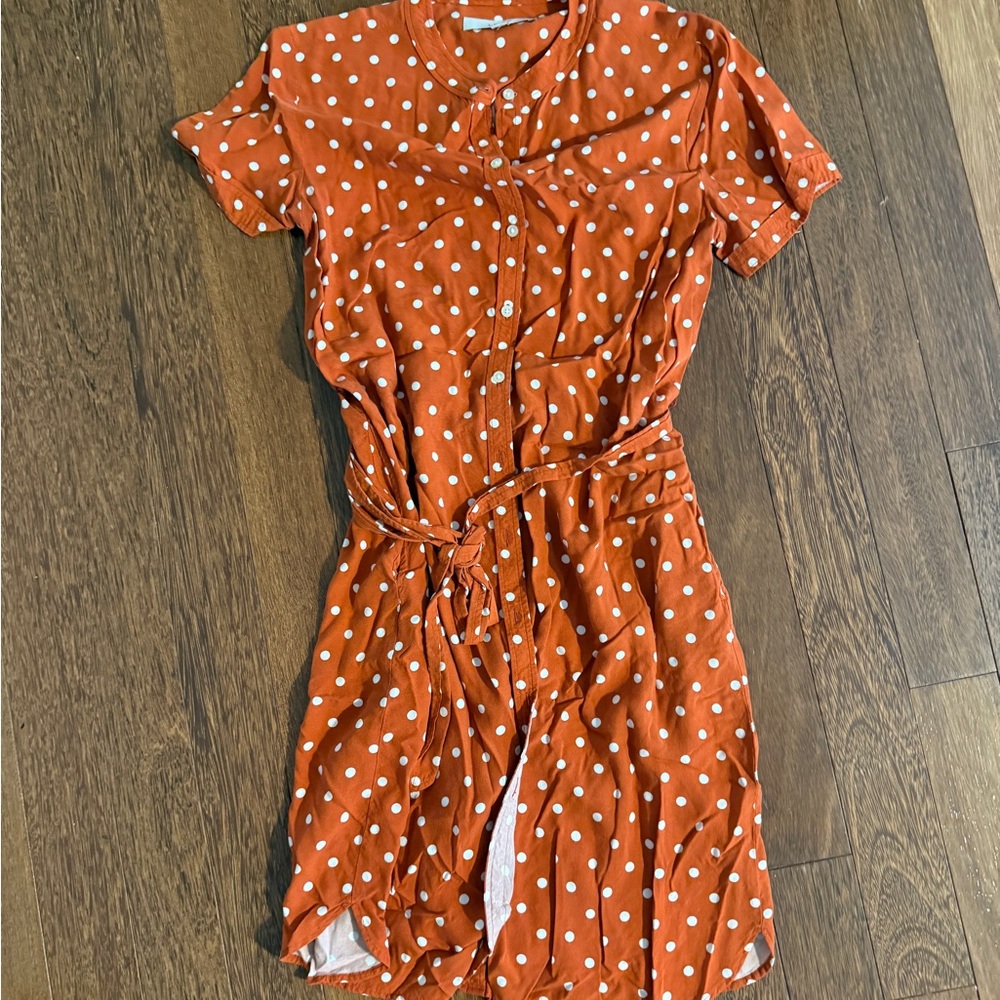 Polka Dot Button-Up Dress - Orange